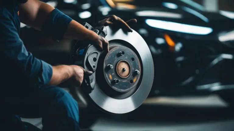 Quando trocar pastilha de freio: técnico instala disco e pinça em carro importado.