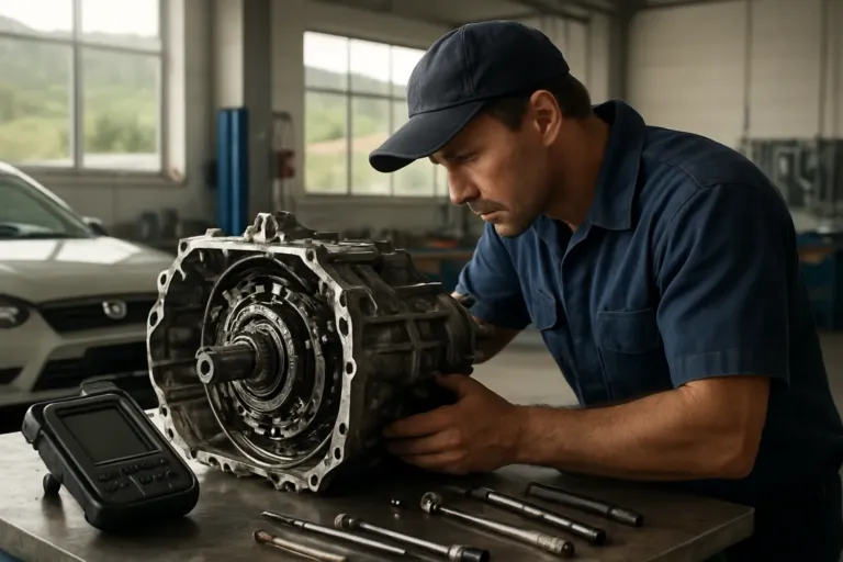 Mecânico realizando diagnóstico de câmbio automático em carro importado na oficina Car Tech Garage