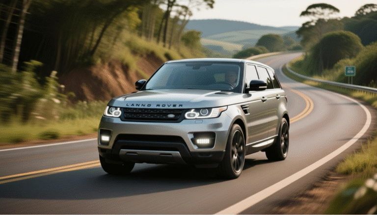 Vantagens de carro importado sul de Minas: Land Rover em rodovia de Lavras-MG, destacando durabilidade e adaptação local.