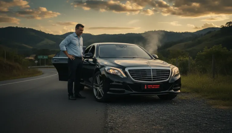 Carro importado com alerta de temperatura alta parado com segurança no acostamento em Lavras/MG, evitando dano maior ao motor