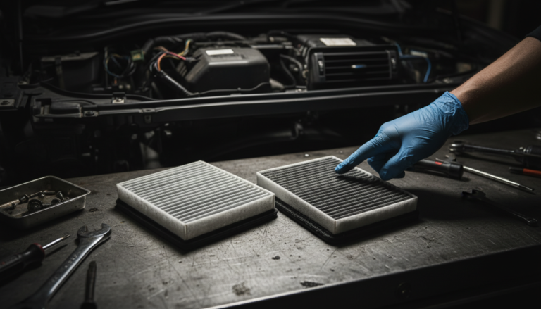 Comparação entre filtro de cabine simples e filtro com carvão ativado para ar-condicionado de BMW, Audi e Mercedes em oficina especializada em Lavras/MG