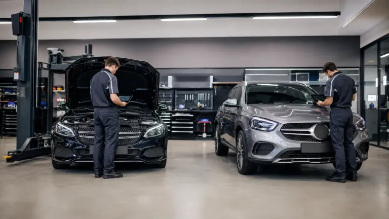 Revisão da Mercedes Classe C e GLA em Lavras MG com scanner e diagnóstico do câmbio 9G-Tronic e DCT em oficina especializada
