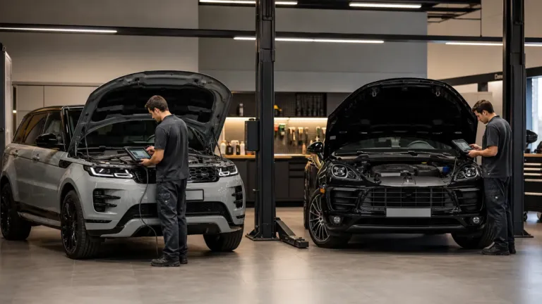 Oficina de importados de luxo em Lavras com scanner multimarca em Range Rover Evoque e Porsche Macan