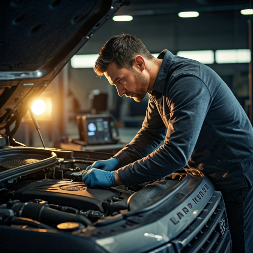 mecanico fazendo um diagnóstico e manutenção de Injeção Eletrônica Automotiva em uma Land rover 2025
